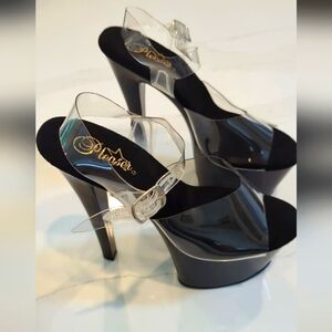 Pleaser Sky-308 7" Heels Black And Clear Size 10